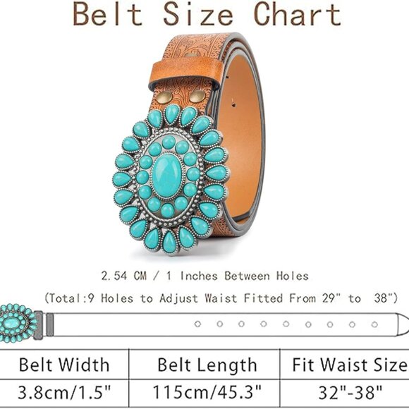 Women Western-Turquoise-Belt Embossed-PU-Leather-Cowgirl-Belt Applies-Jeans-Pant - Picture 4 of 9